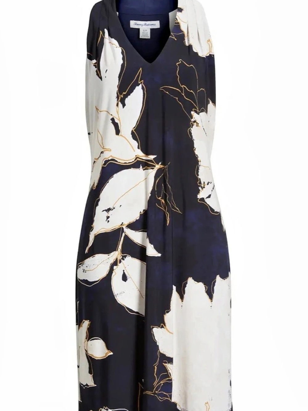 Tommy Bahama Sandy Gilded Petals Sleeveless Dress Midi Dress Blue & White Small
